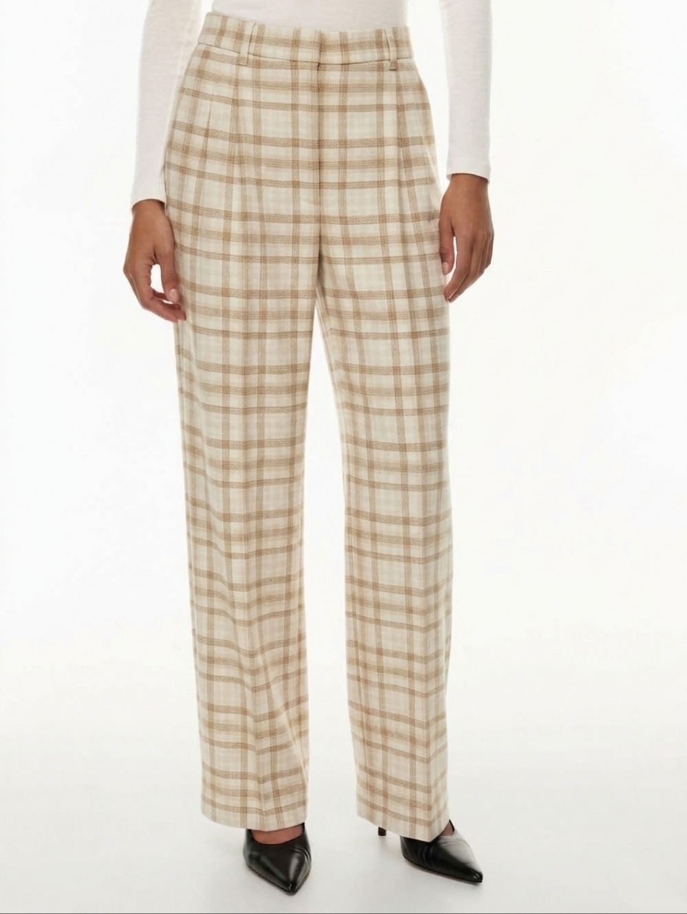 Aritzia Wilfred Effortless Plaid Tailored Trousers Size 10 Wide Leg Preppy